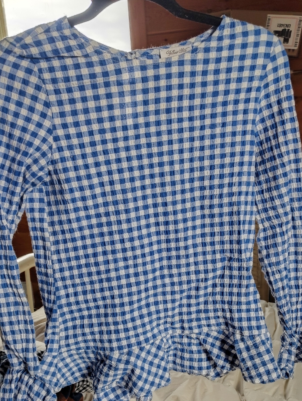 Yellow Star Blue & White Gingham Top